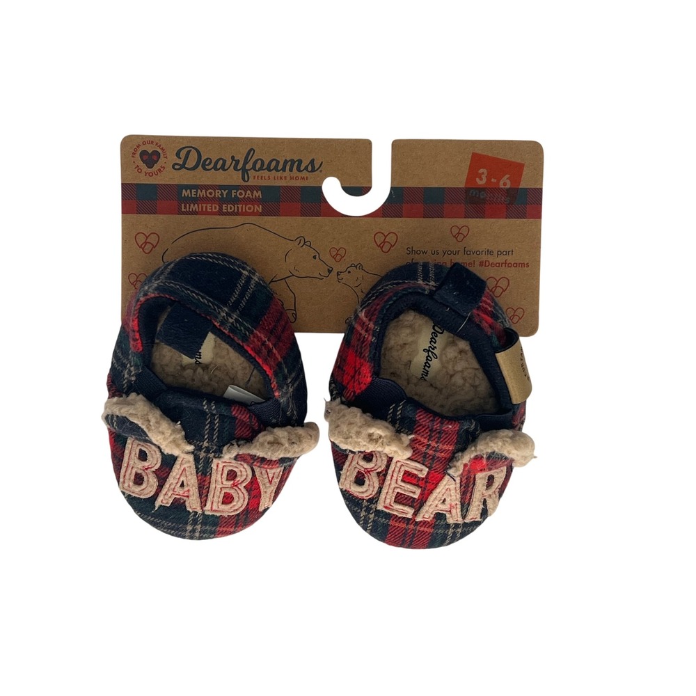 NWT‎ Dearfoams Baby Bear Plaid Memory Foam Slippers Shoes 3-6 Months Cabincore
